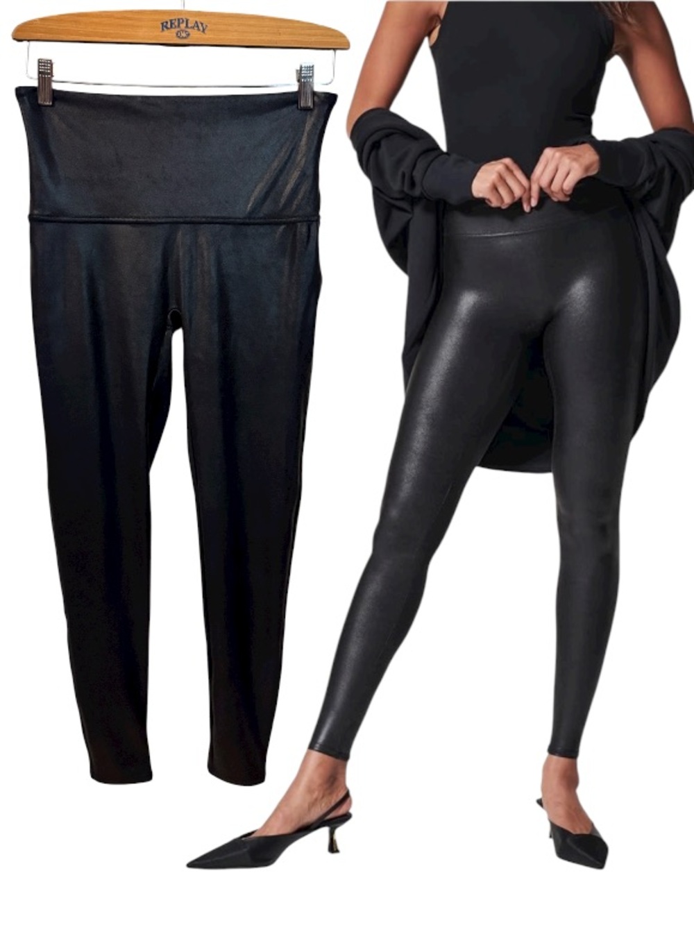 Spanx SPANXshape Black Faux Leather High-Waist Legging Pants Size XL